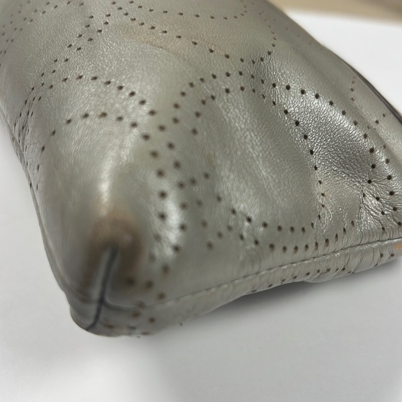 Coach Perforated Logo Gray Leather Wristlet Clutch - Picture 4 of 8